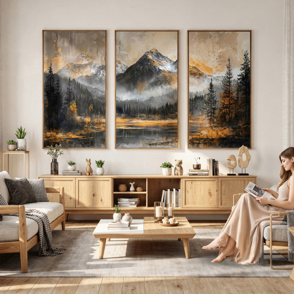 Mountain Lake Canvas Wall Art — Rustic Forest Landscape