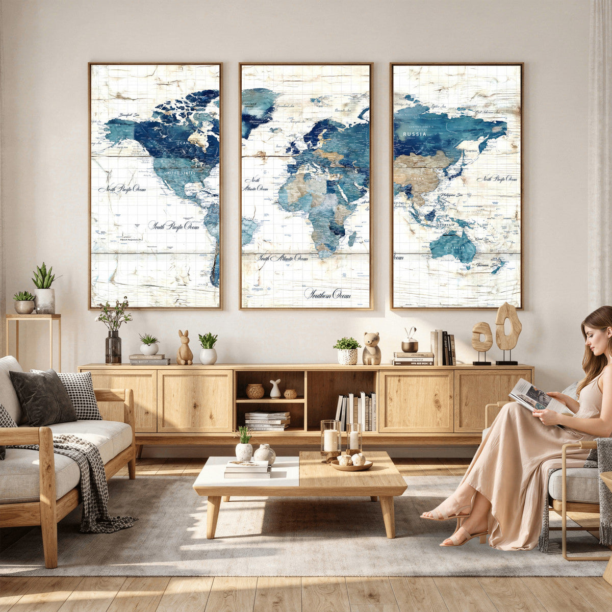 Watercolor World Map Canvas Wall Art Print – Abstract