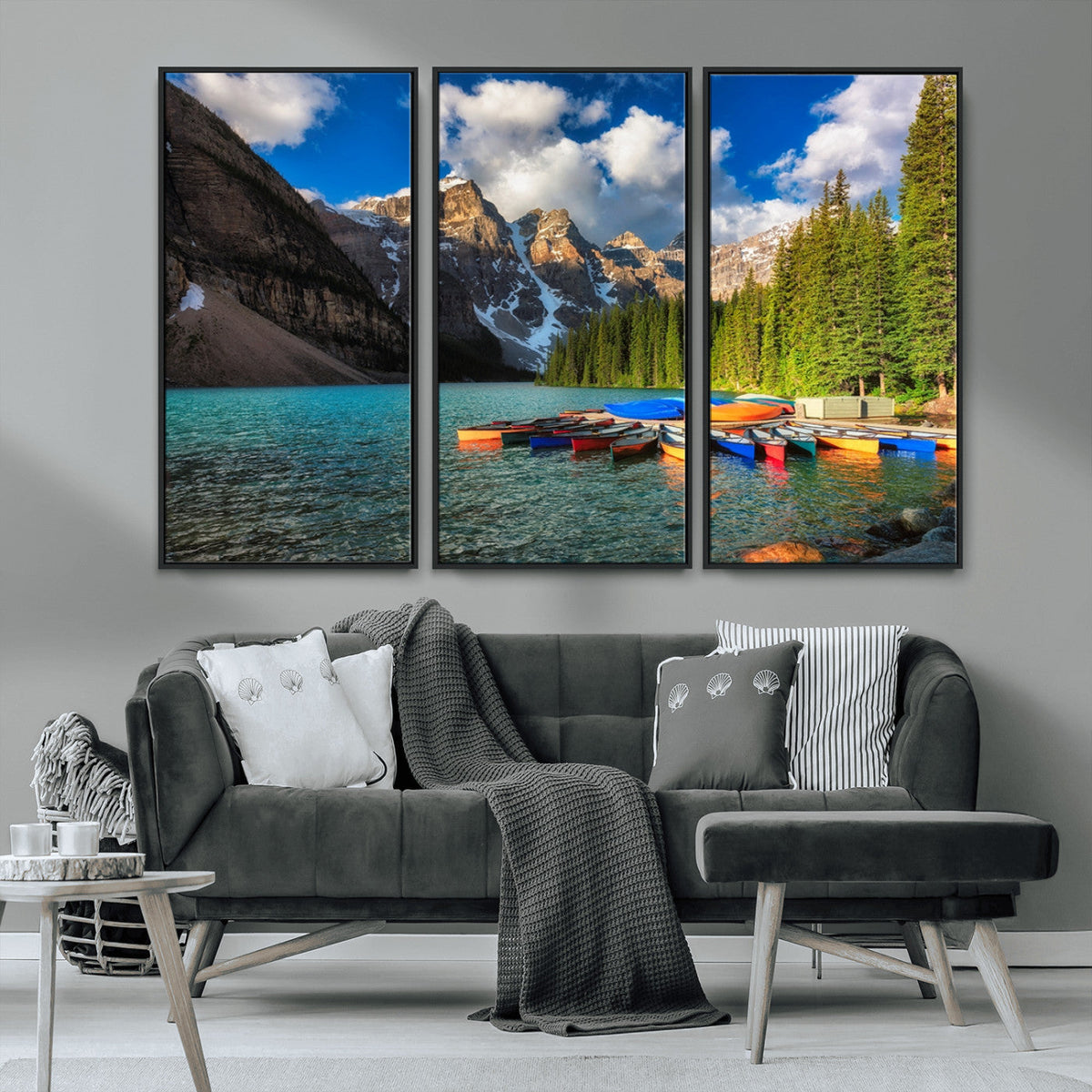 Moraine Lake 3-Panel Wall Art, Majestic Mountain and Lake