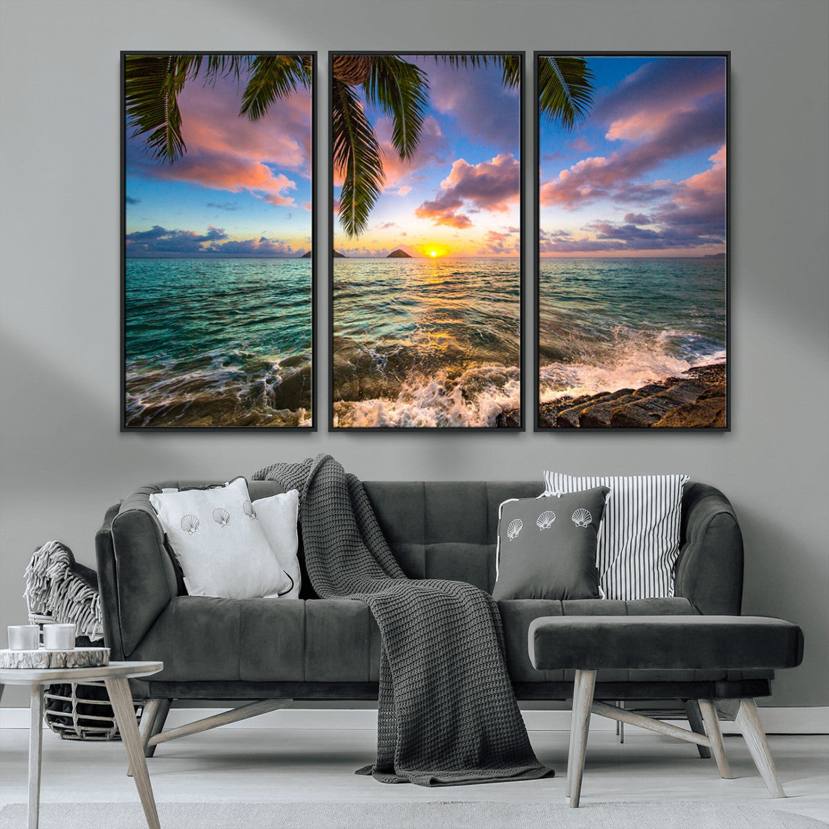 Framed Tropical Sunset Art Canvas Print