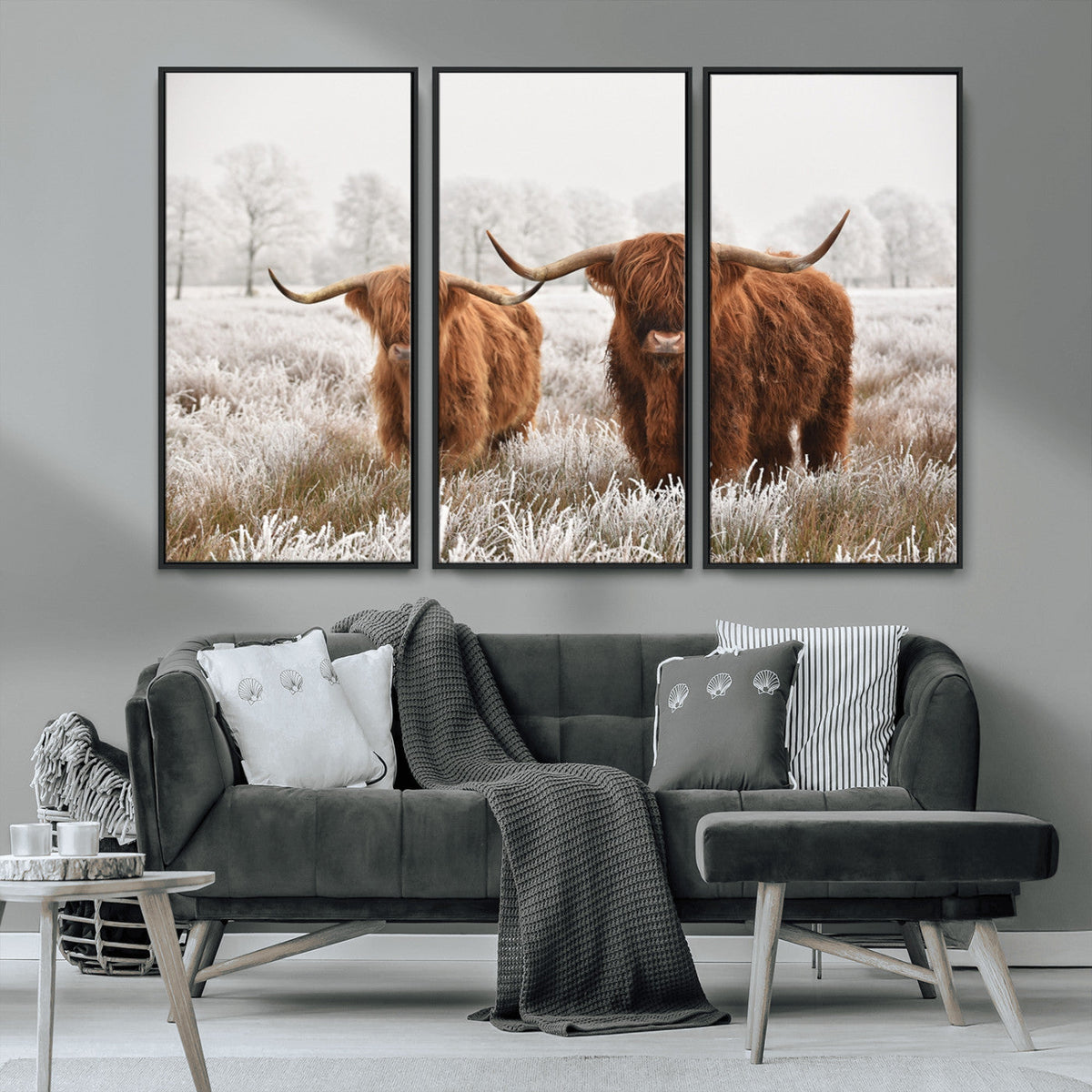 Longhorn Cattle Wall Art Canvas Print, Framed Farmhouse