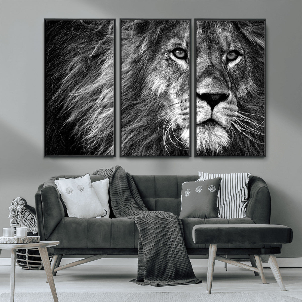 Black and White Lion Canvas Wall Art Print – Wildlife