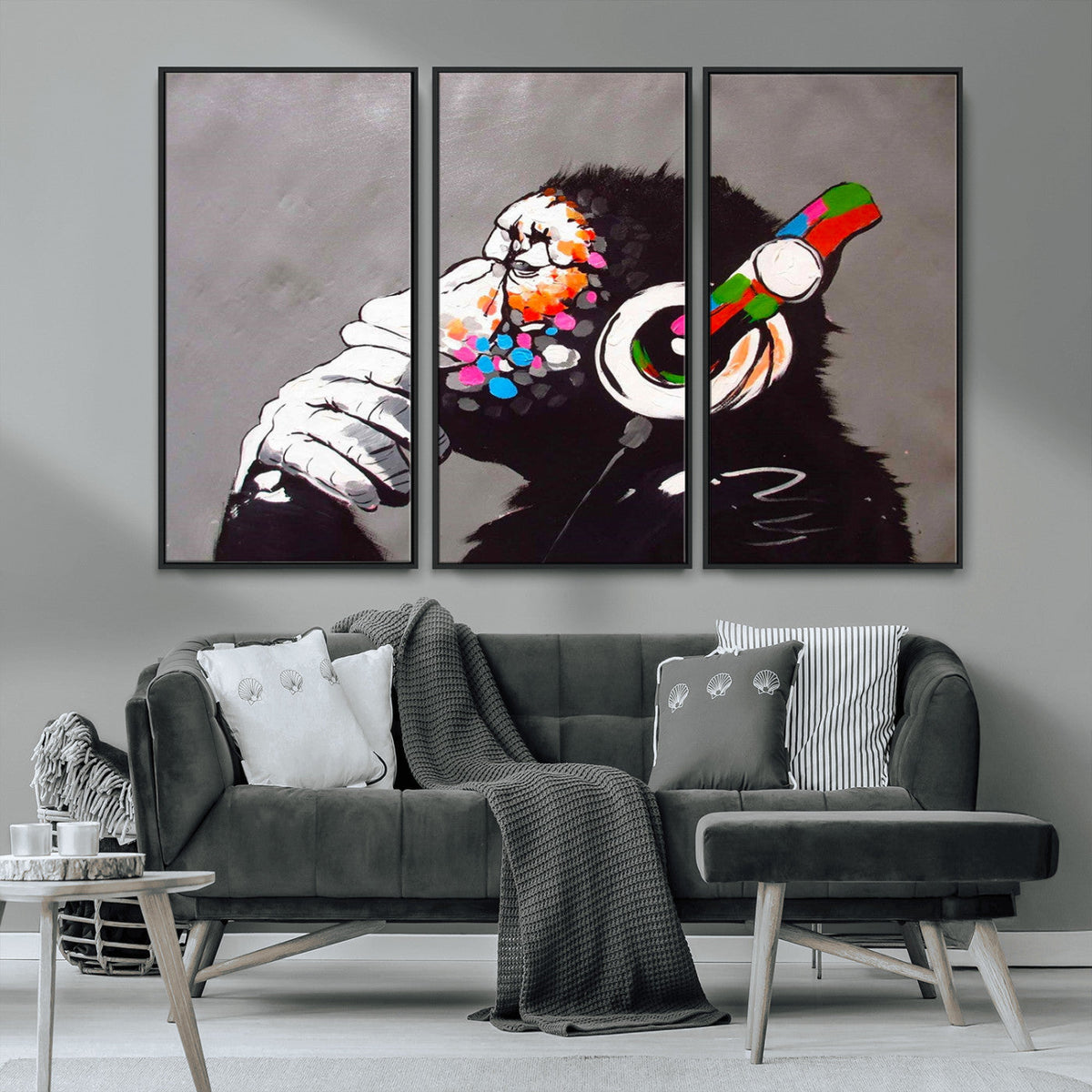 Dj Monkey Listening to Music Wall Art Print | Banksy Monkey