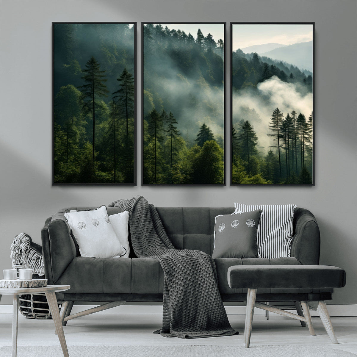Misty Forest Wall Art Premium Canvas Print a Foggy and