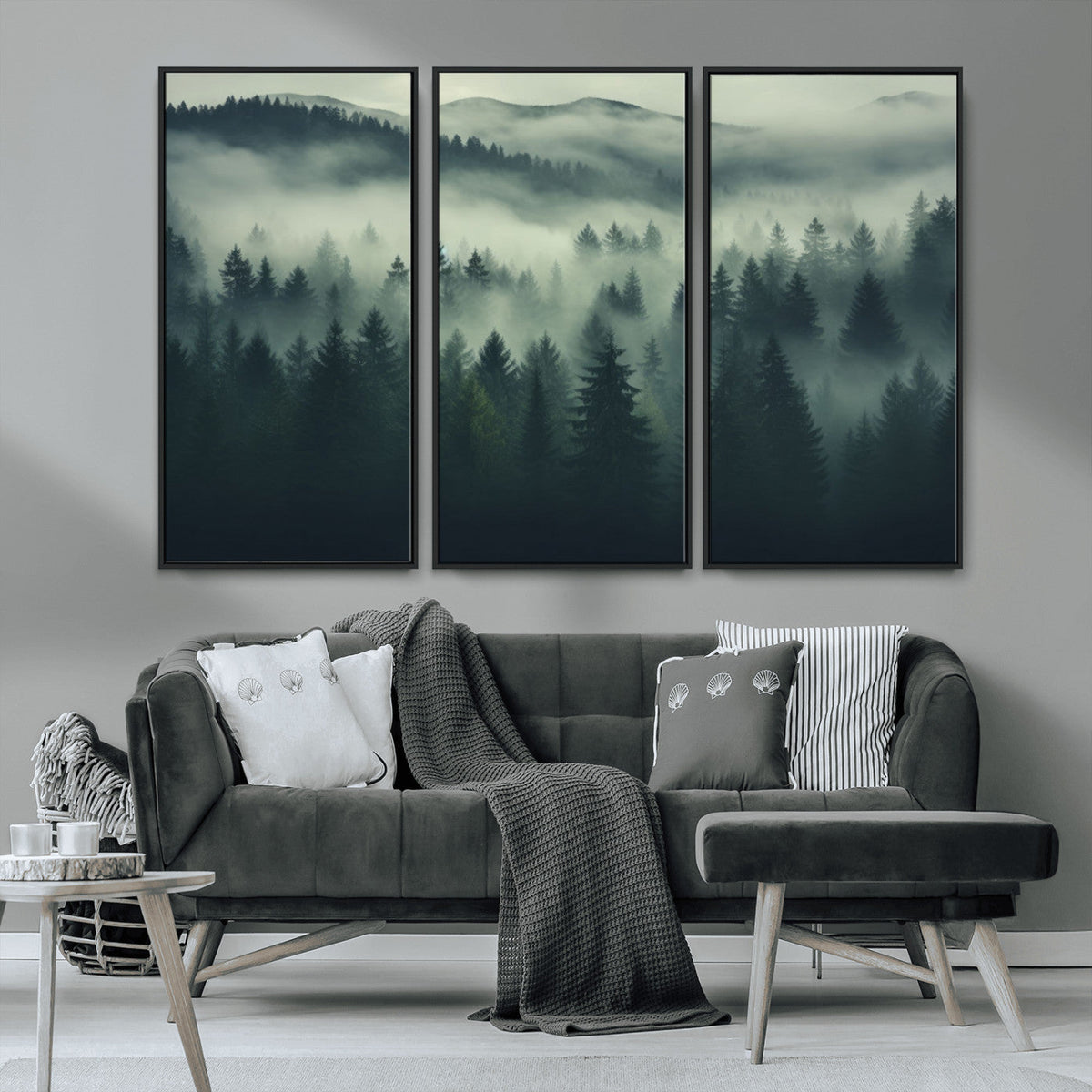 Misty Forest Wall Art Premium Canvas Print a Foggy and