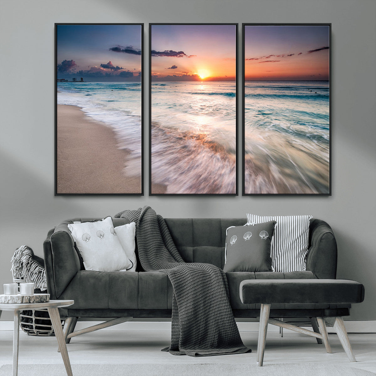 Sunset Beach Wall Art – Soothing Coastal Landscape, Ready to