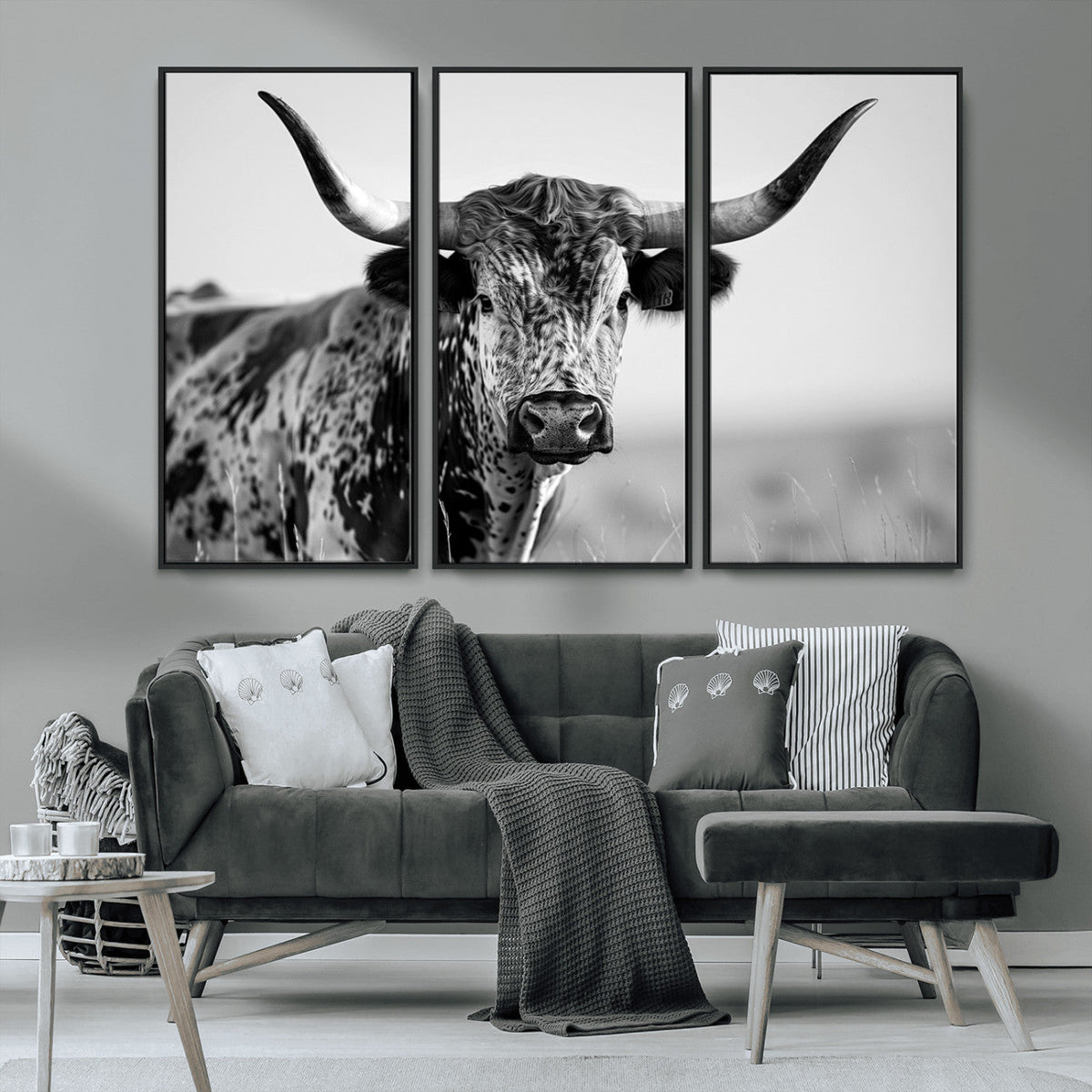 Texas Highland Cow Longhorn Canvas Print - Rustic Farmhouse