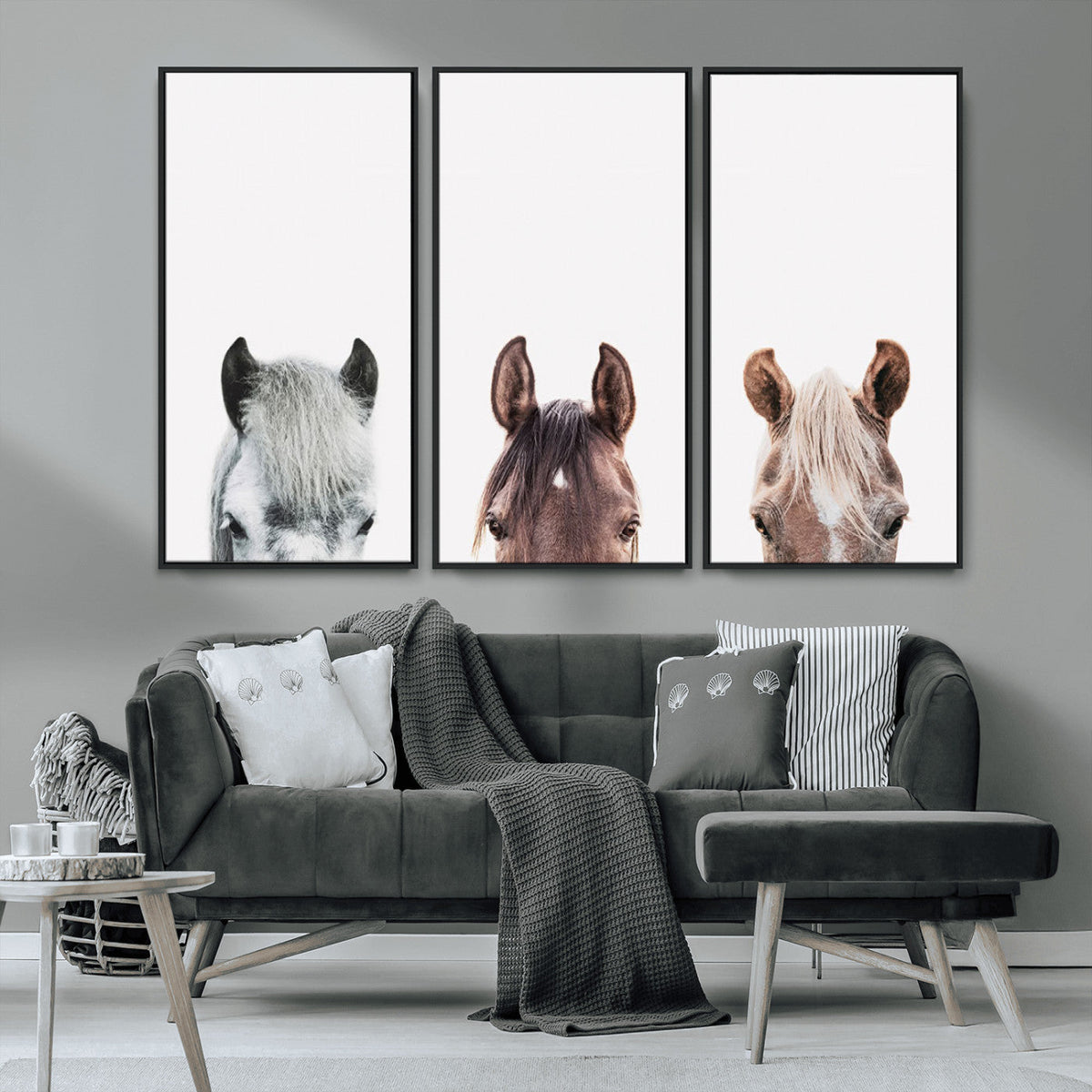 Horse Wall Art - Minimalist Horse Triptych Wall Art – Modern