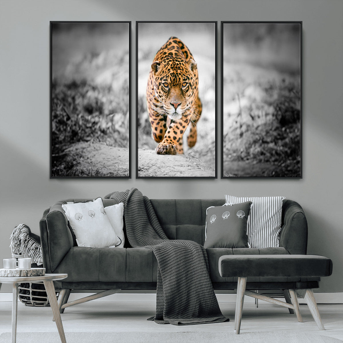 Jaguar Wall Art Canvas Print - Majestic Big Cat in Focused