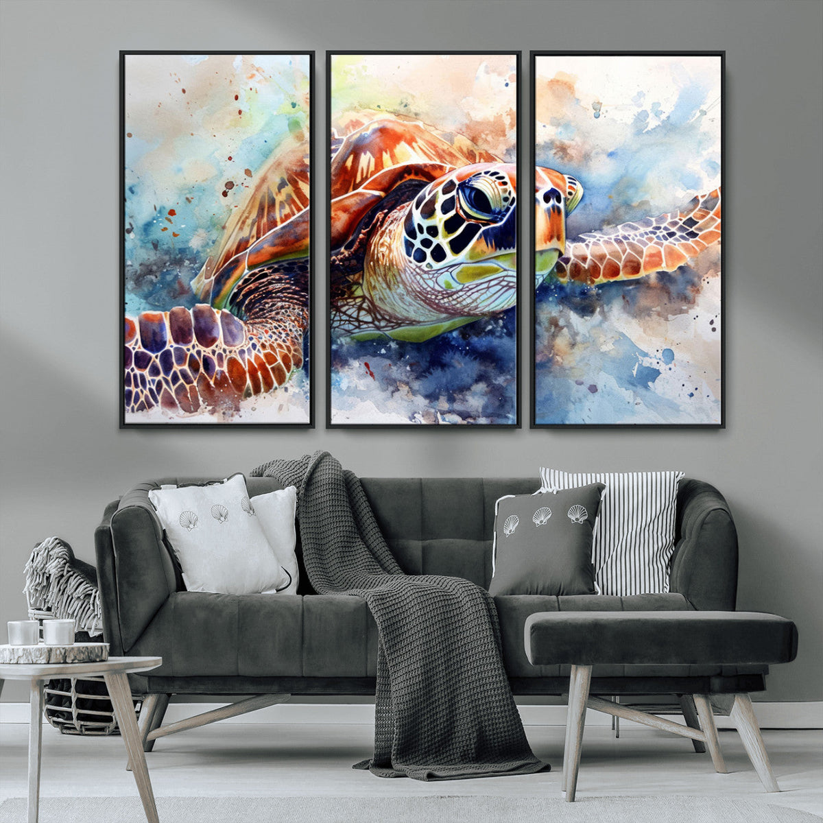Watercolor Sea Turtle Wall Art Canvas Print - Vibrant Ocean