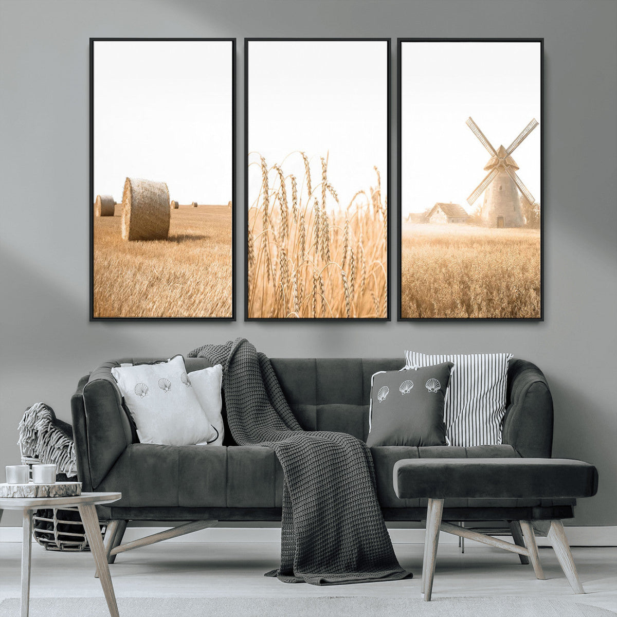 Vintage Farmhouse Triptych Wall Art – Giclée Canvas