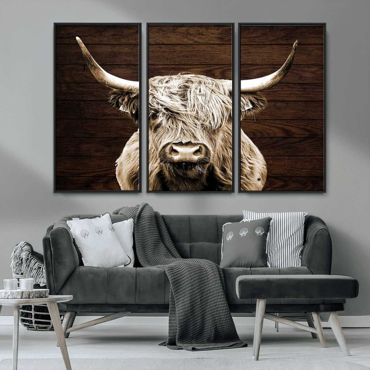 Highland Cow Wall Art Canvas Print, Rustic Farmhouse Decor,
