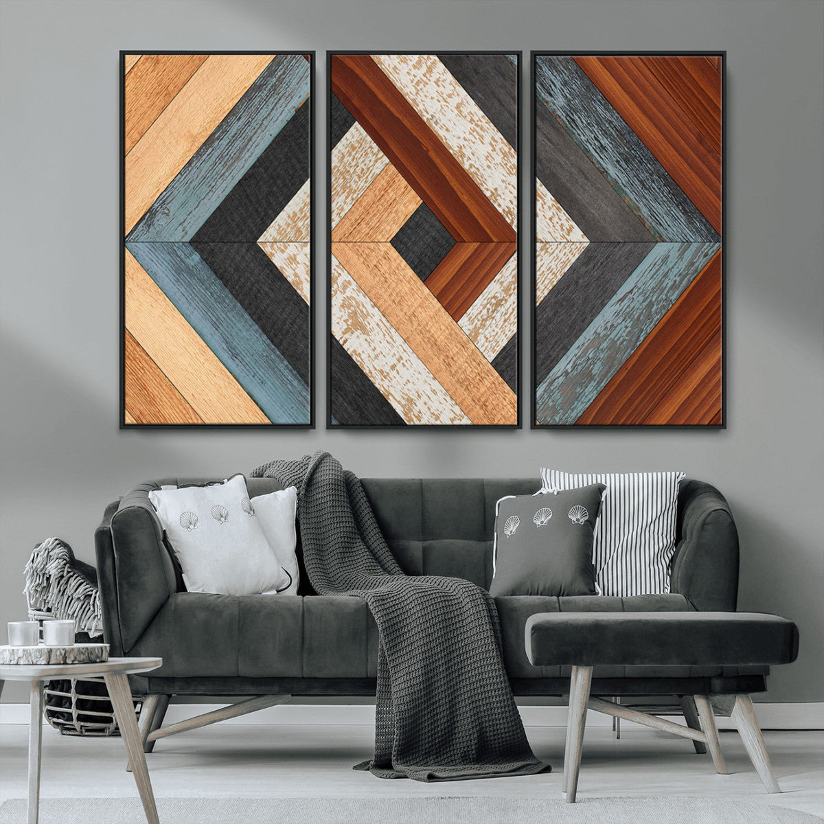 Geometric Wood Art Wall Decor Canvas Print, Rustic Wooden
