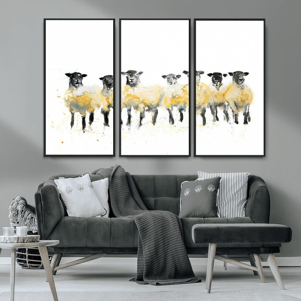Farmhouse Wall Art Sheep Print | Ready to Hang Framed Canvas