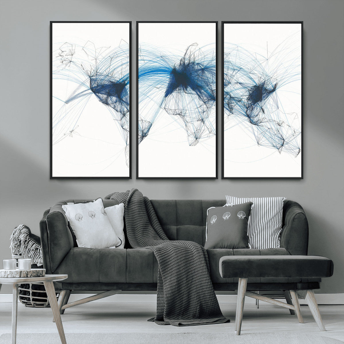 Flight Route Map Wall Art Canvas Print, Abstract Air Traffic