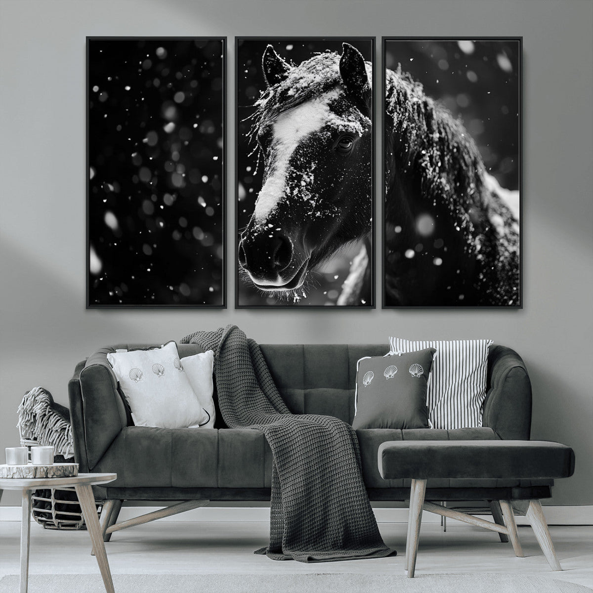 Winter Horse Wall Art | Black and White Horse Print | Ready