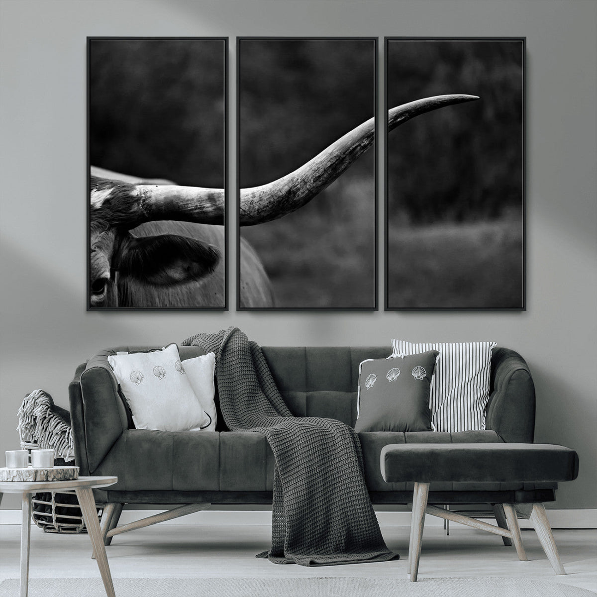 Cow Longhorn Wall Art | Black and White Print | Ready to