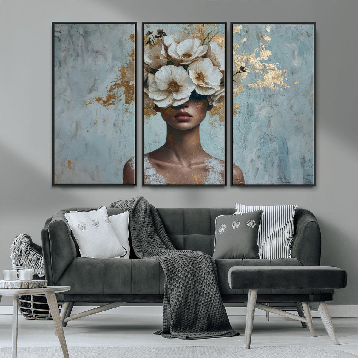 Golden Petal Wall Art - Petal Silhouette Woman Wall Art