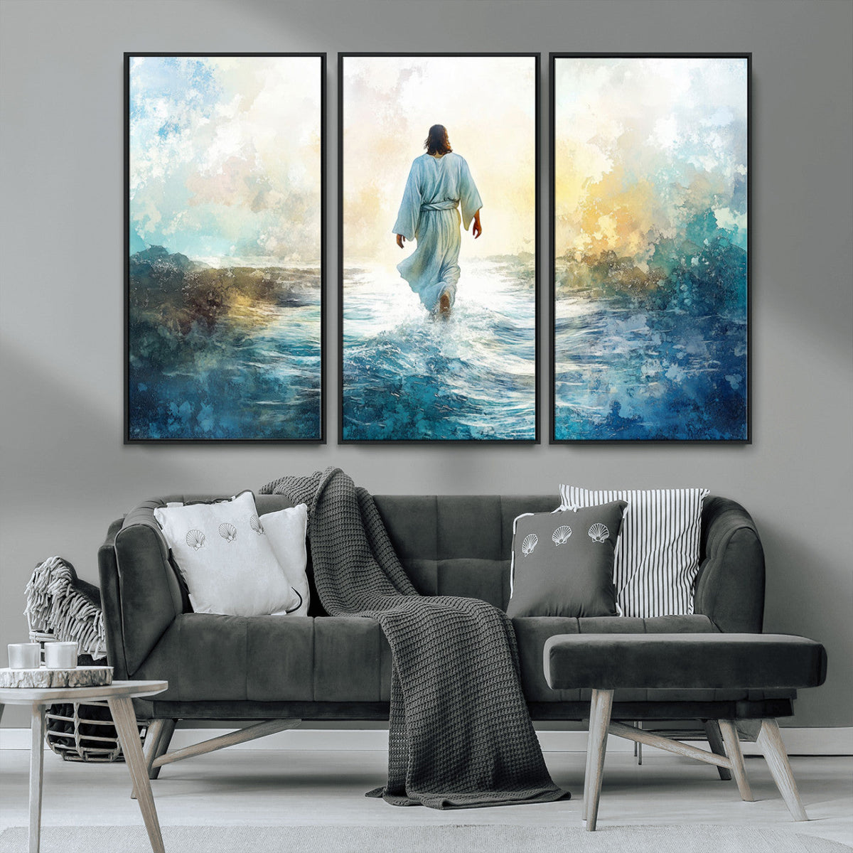 Watercolor Jesus Walking on Water Canvas Print, Christian