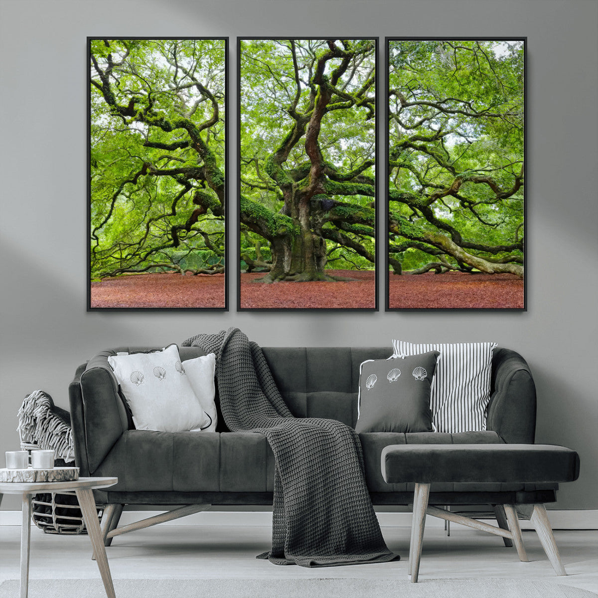 Framed Angel Oak Tree Wall Art - 3-Panel Canvas Prints,