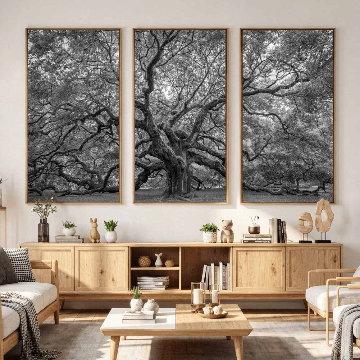 Majestic Angel Oak Tree Black and White Canvas Print – Multi