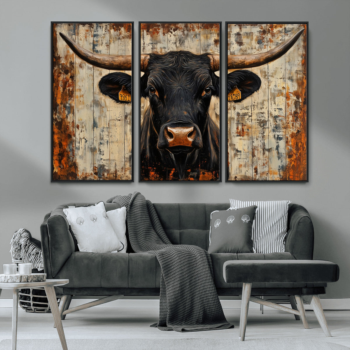 Rustic Texas Artwork Wall Art Canvas Print - Abstract Cow