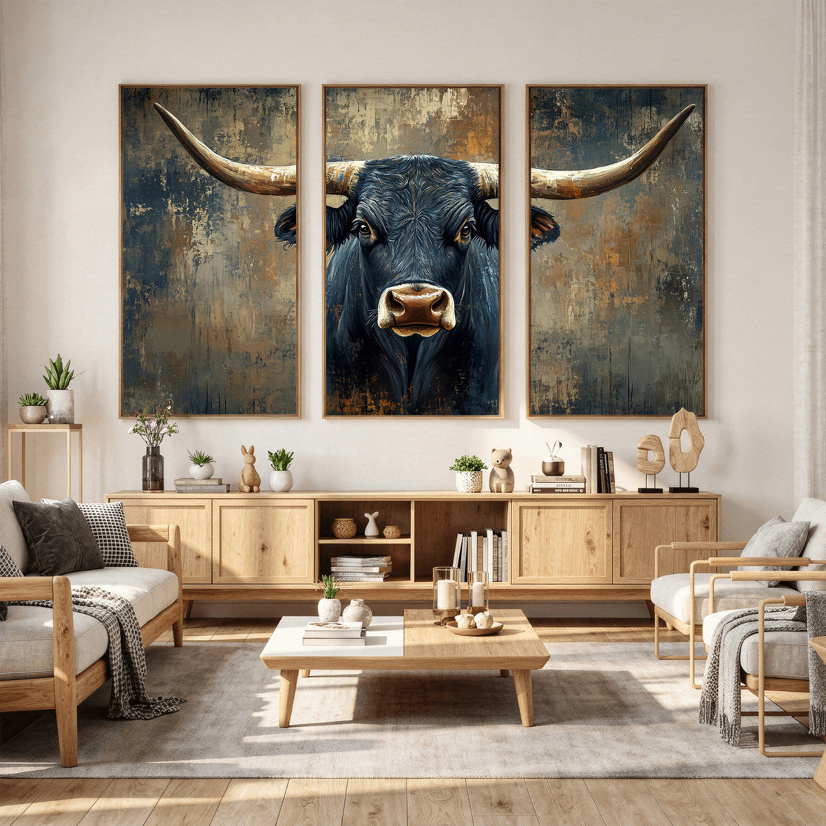 Texas Western Wall Art Canvas Print - Abstract Cow Longhorn