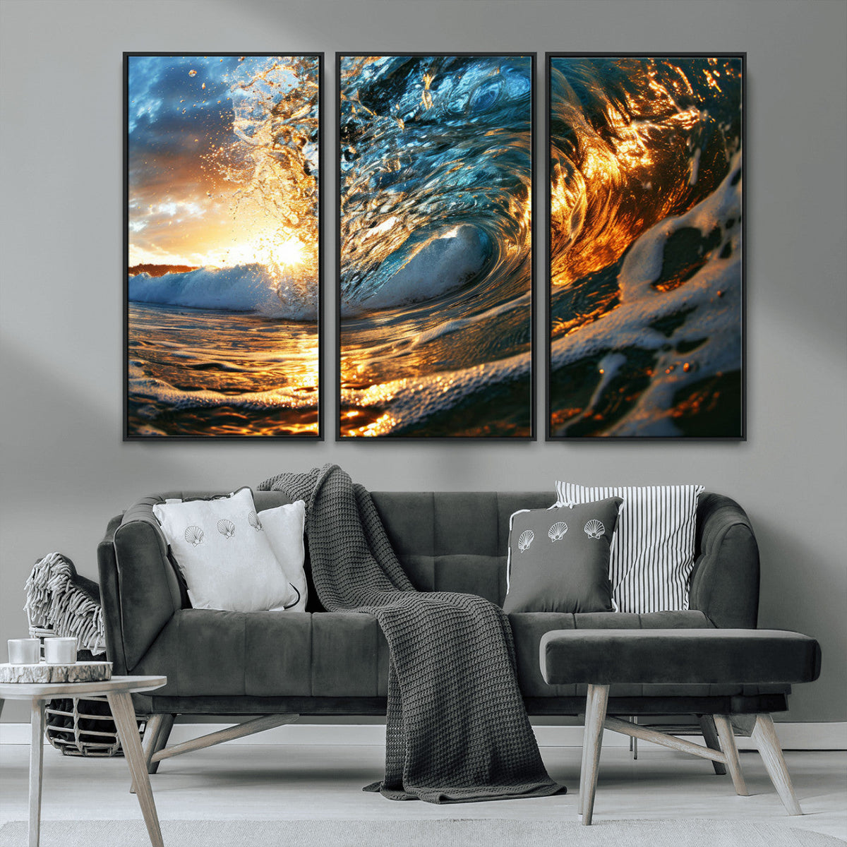 Ocean Wave at Sunset Canvas Wall Art – Vibrant Coastal Beach