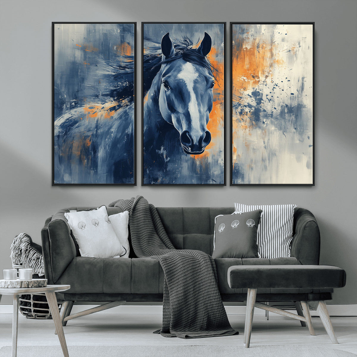 Abstract Blue Horse Wall Art Print Canvas | Horse Wall Art
