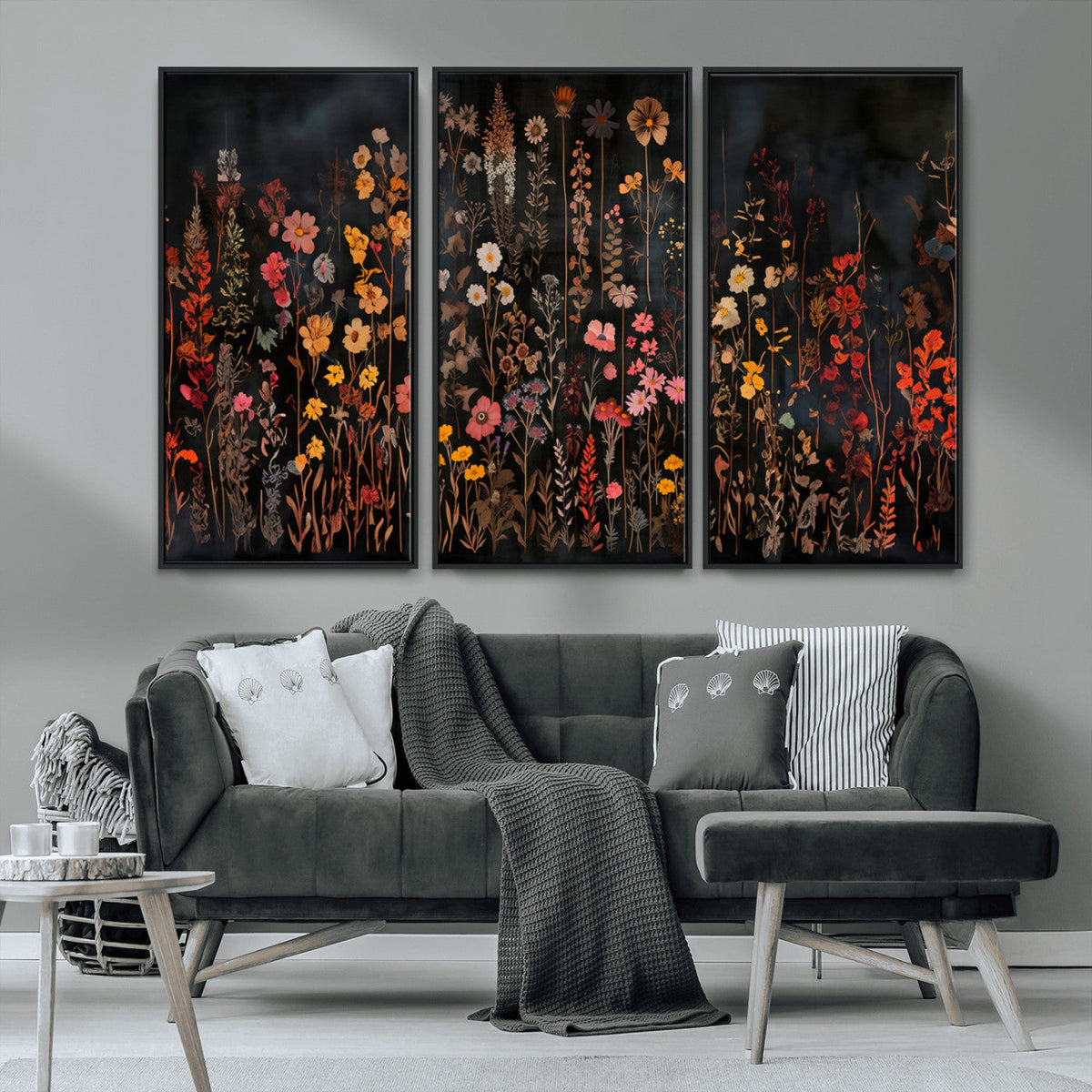 Large Floral Painting Print Illustration Flowers Canvas Wall