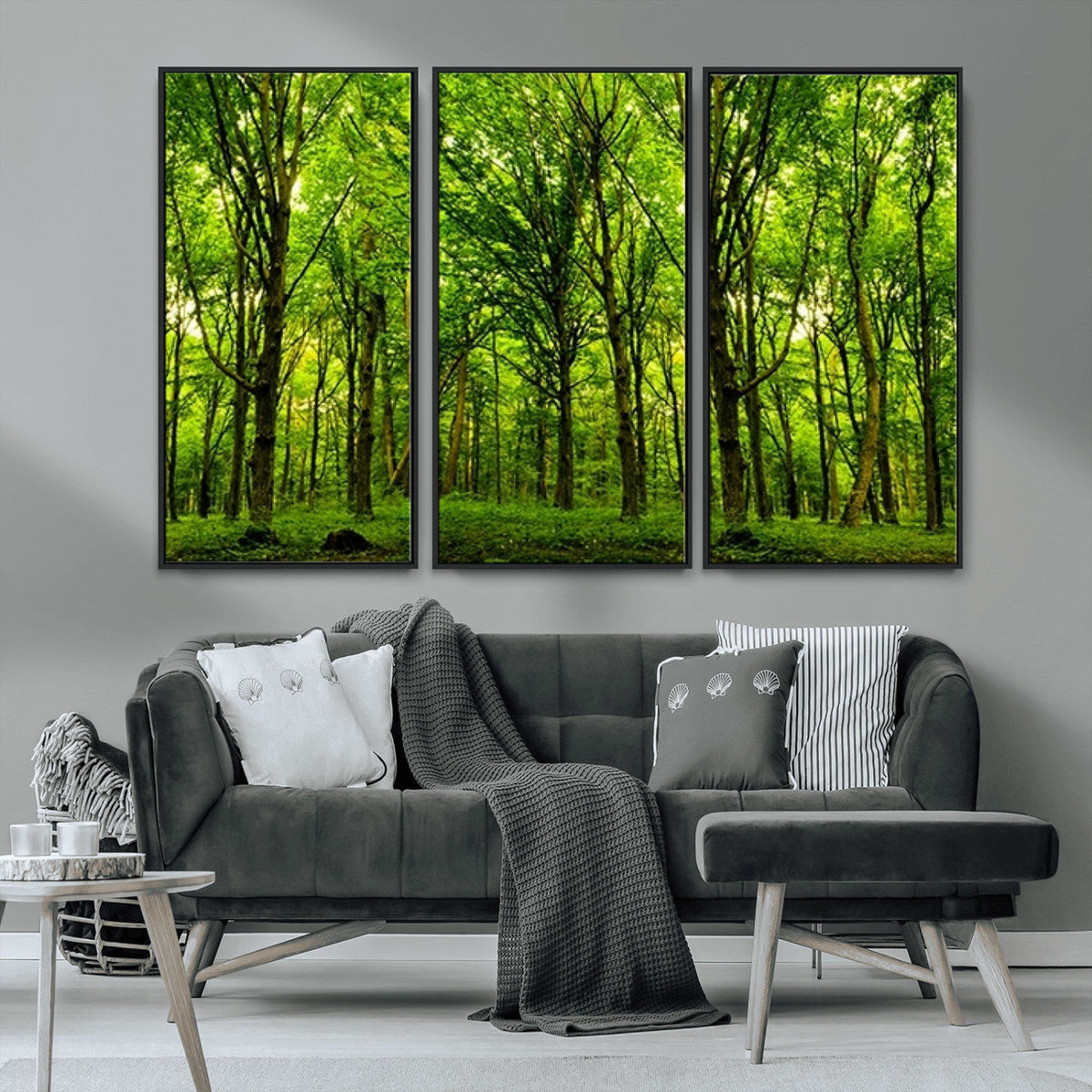 Lush Green Forest Canvas Print | 3-Panel Forest Wall Art |