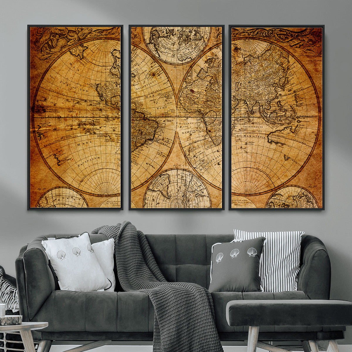 Vintage World Map Canvas Print – Antique Push Pin Travel