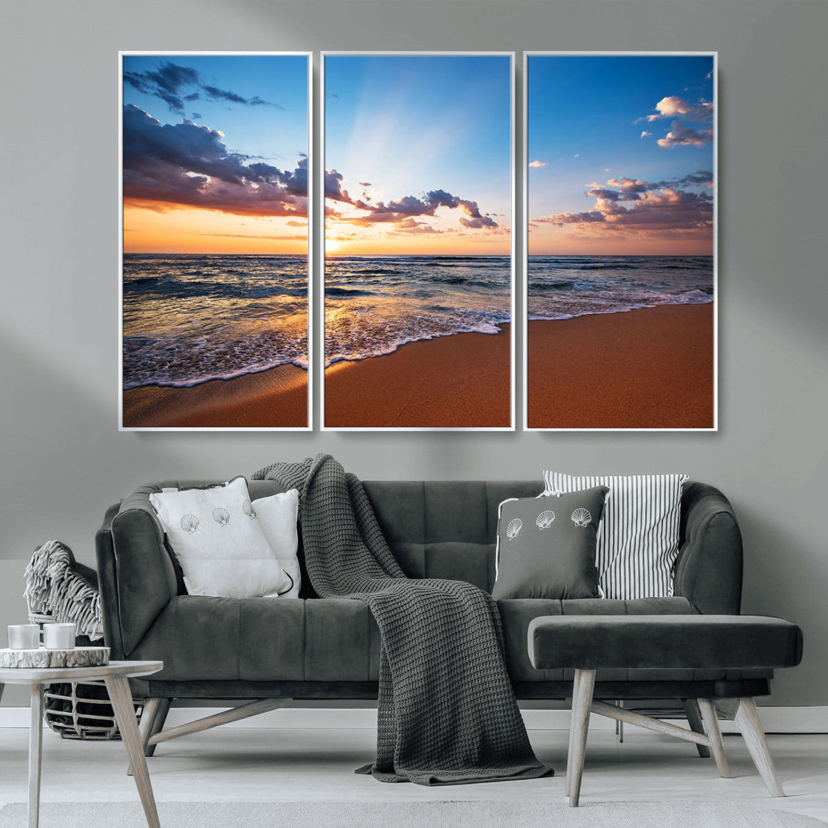 Serene Ocean Sunset Canvas Print, Golden Hour Beach Wall