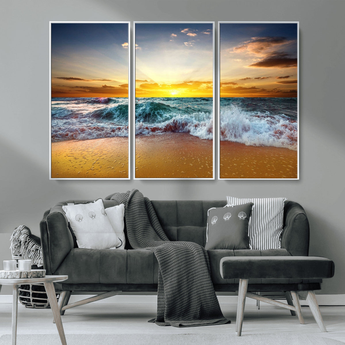 Golden Sunset Ocean Waves Wall Art Canvas Print – Multi