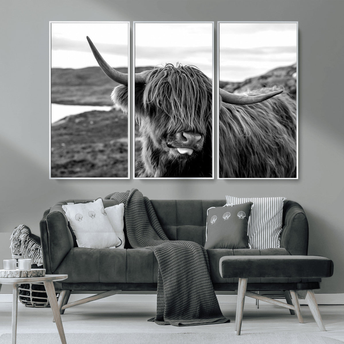 Longhorn Steer Canvas Print Wall Art, Highland Cow Canvas