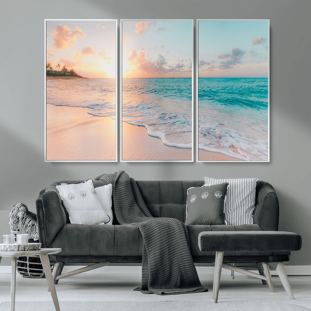 Beach Sunrise Wall Art, Coastal Seascape Canvas Print, Ocean