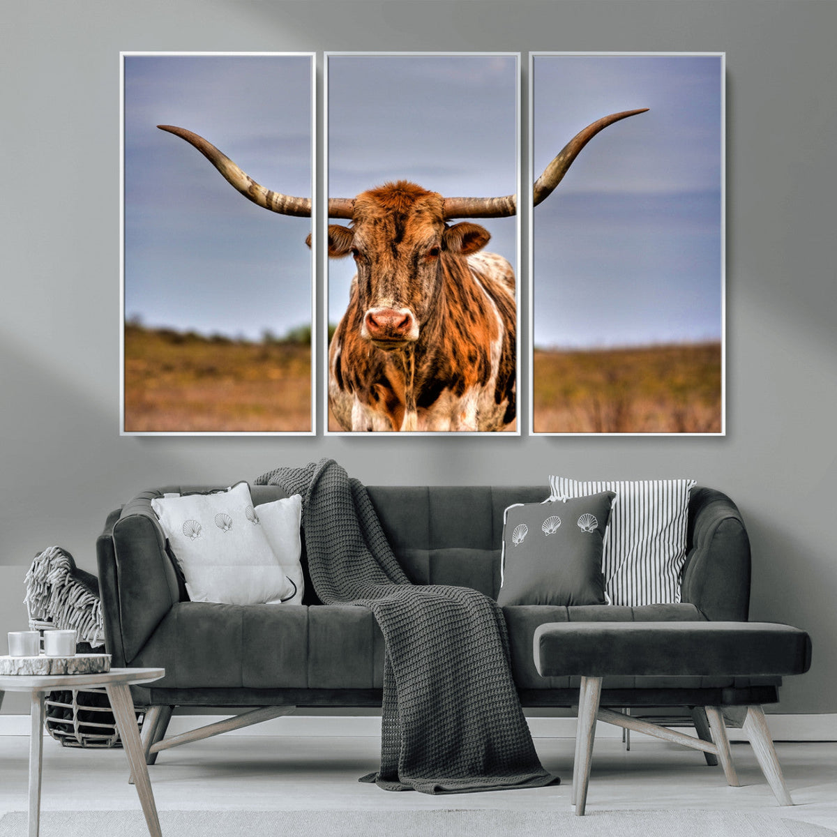 Texas Longhorn Wall Art Print, Framed Longhorn Cow Wall Art