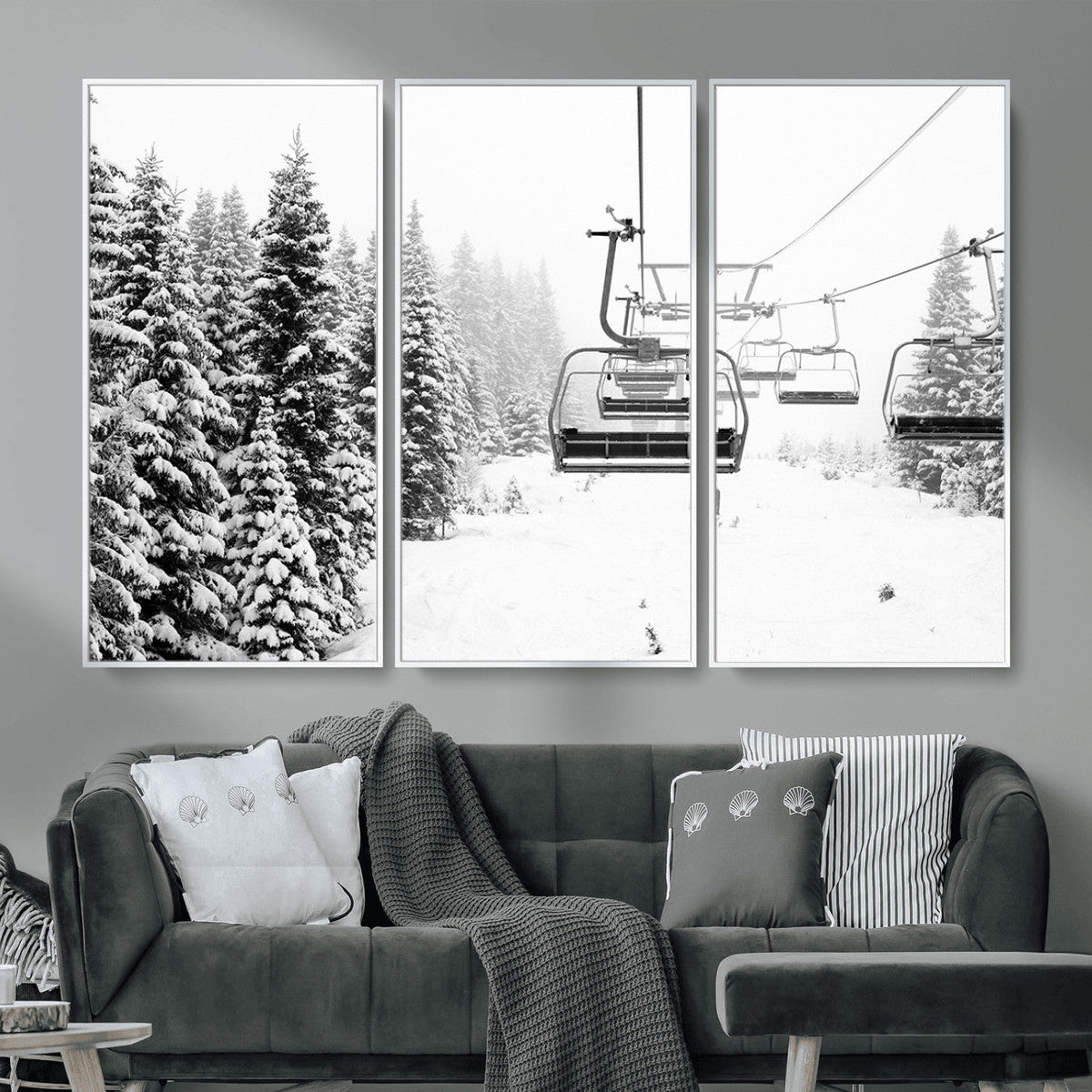 Ski Wall Art - Ski Lift Wall Art Canvas Print Snow Covered