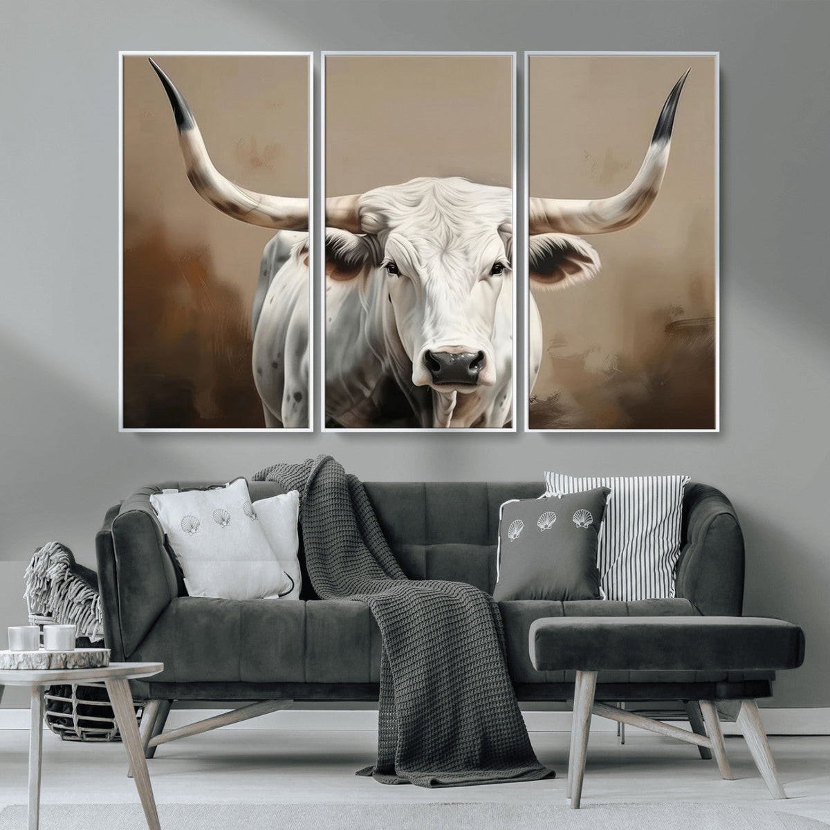 White Longhorn Bull Wall Art Canvas Print – Framed and Ready