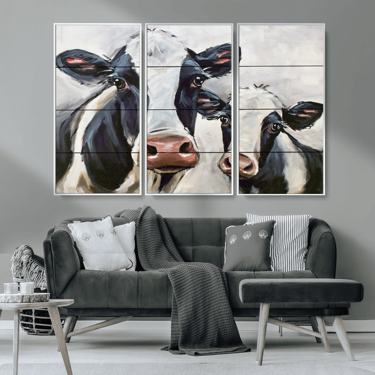 Vintage Baby and Mom Cattle Wall Art Canvas Print