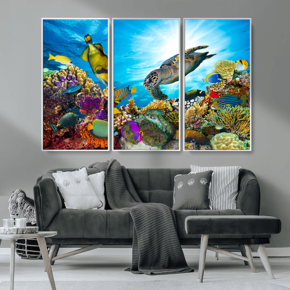 Colorful Coral Reef and Sea Life Turtle Canvas Print,