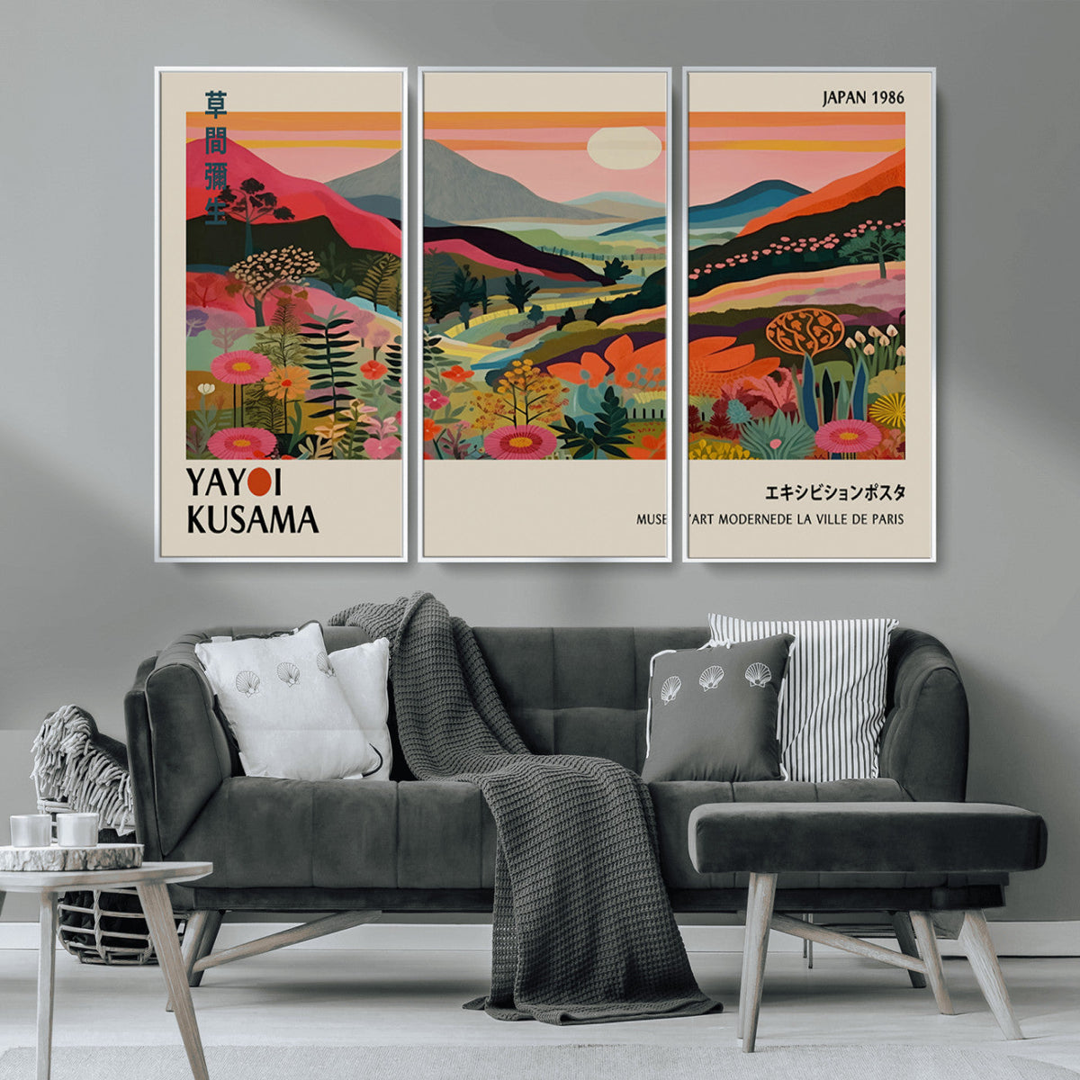 Yayoi Kusama Landscape Canvas Print, Vibrant Floral Mountain