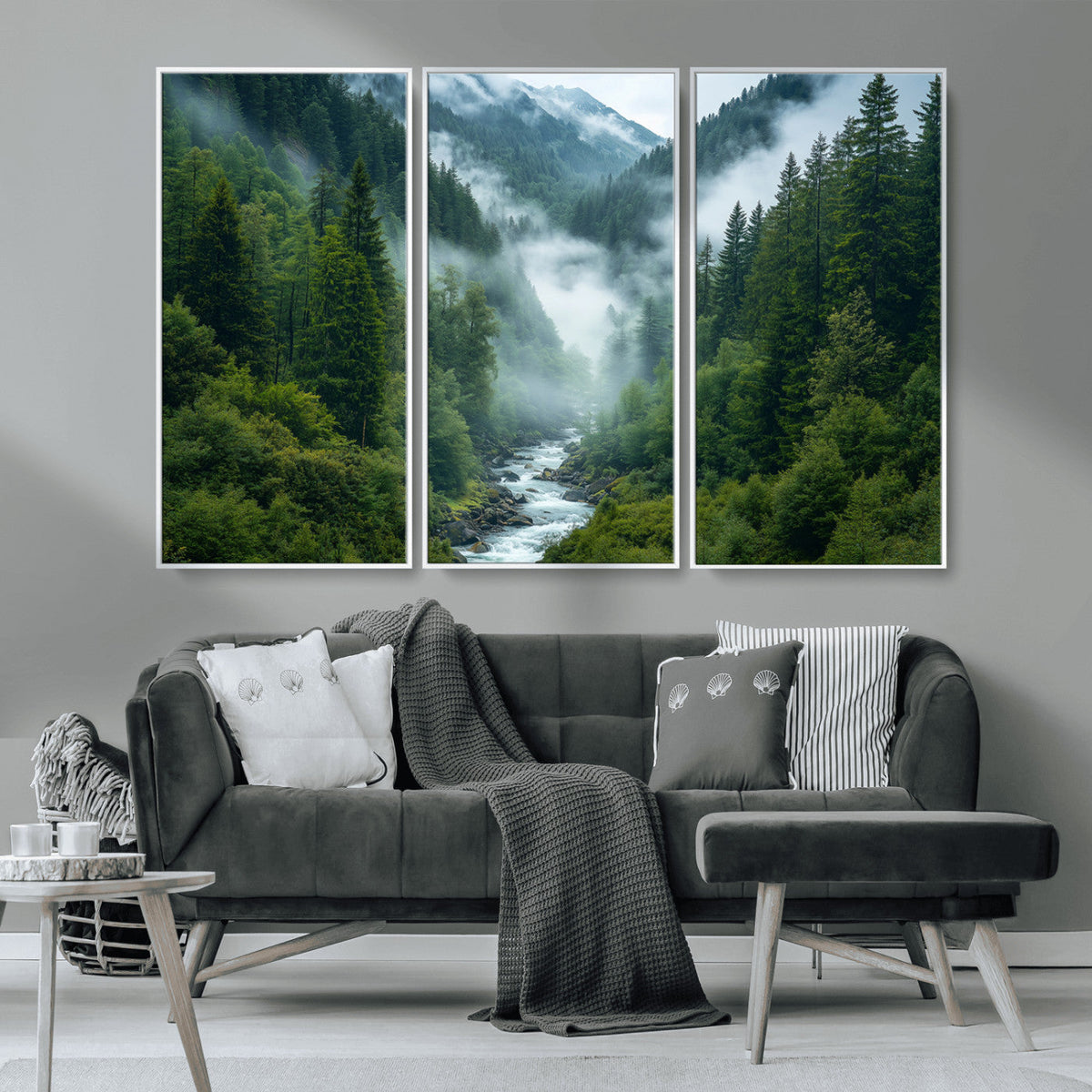 Mountain Forest River Canvas Wall Art Print - Serene Nature