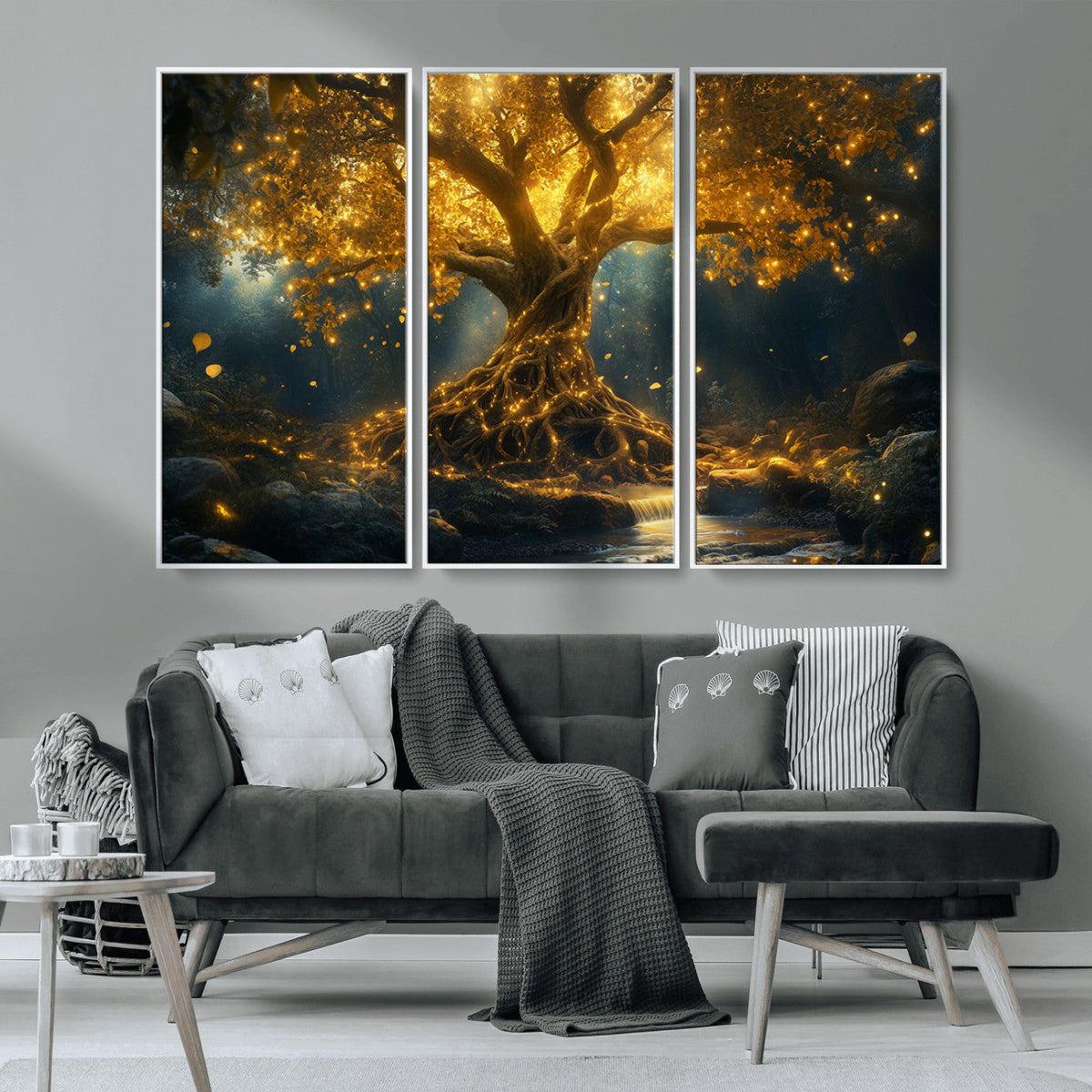 Golden Tree of Life Canvas Wall Art Print - Majestic Glowing