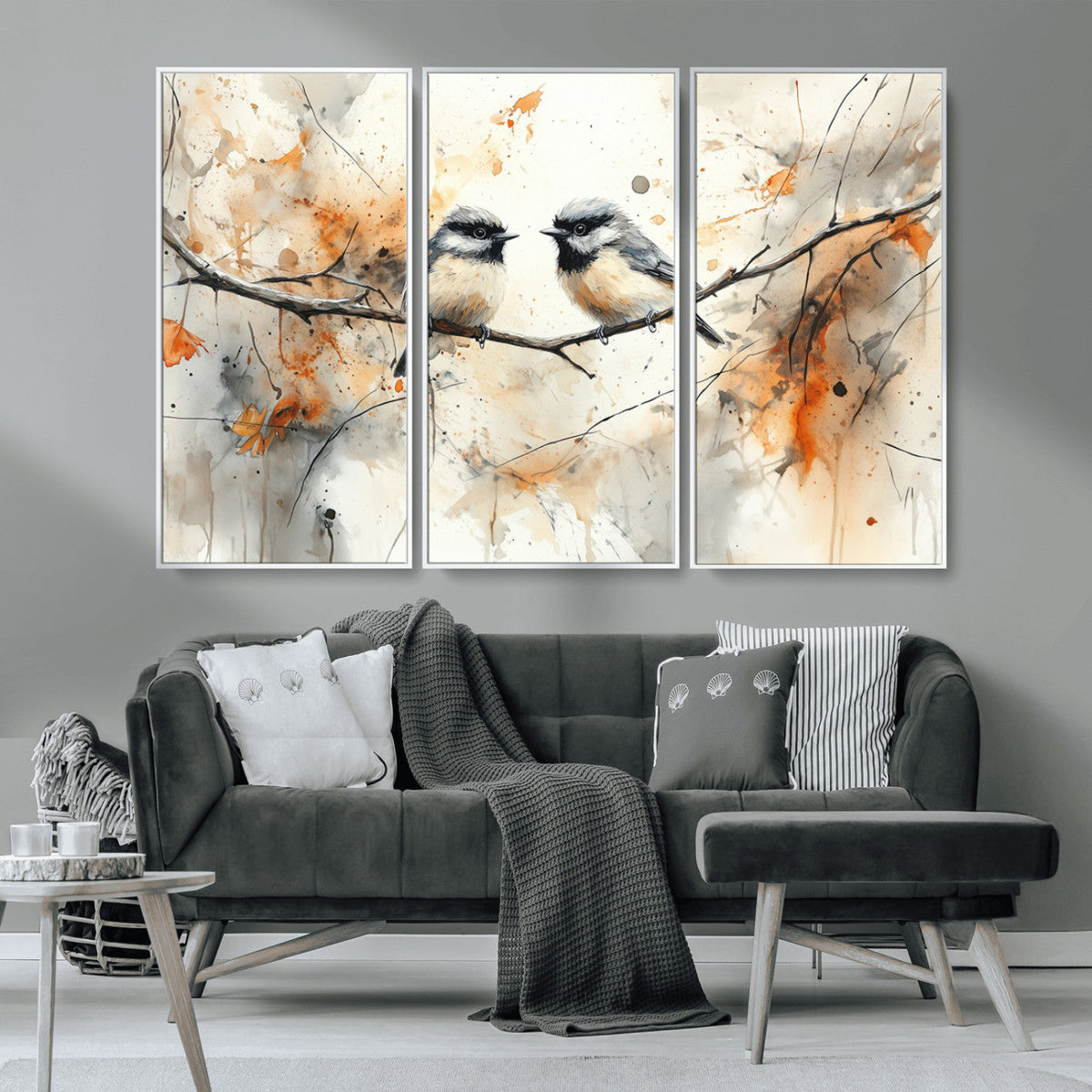 Abstract Watercolor Chickadee Bird Canvas Wall Art Print -