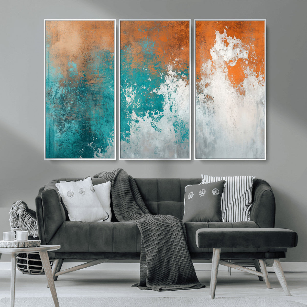 Vintage Abstract Print - Bold Teal and Orange Canvas Wall