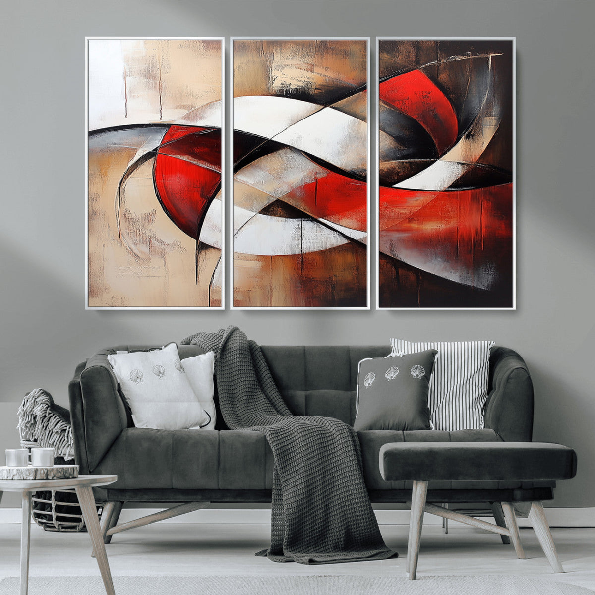 Abstract Wall Art - Modern Red and White Canvas Wall Art