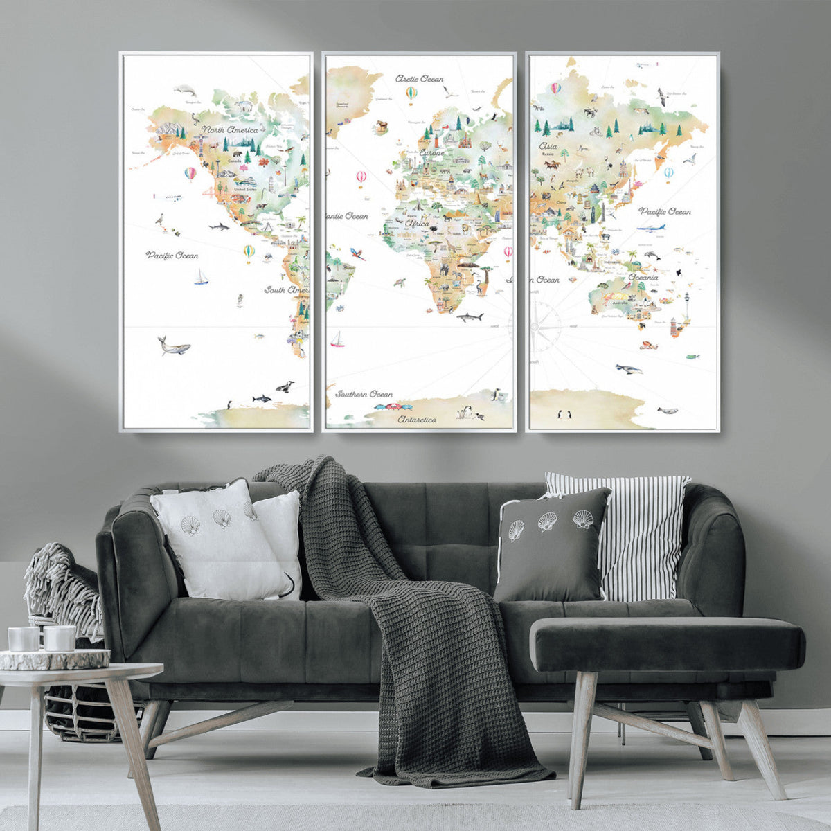 Animal World Map for Kids Room Decor
