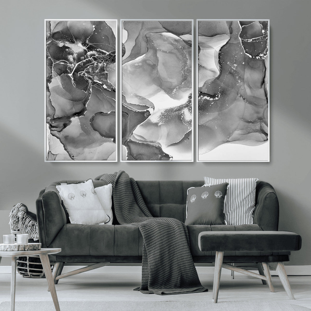 Black White Abstract Canvas Wall Art - Fluid Ink Artwork -