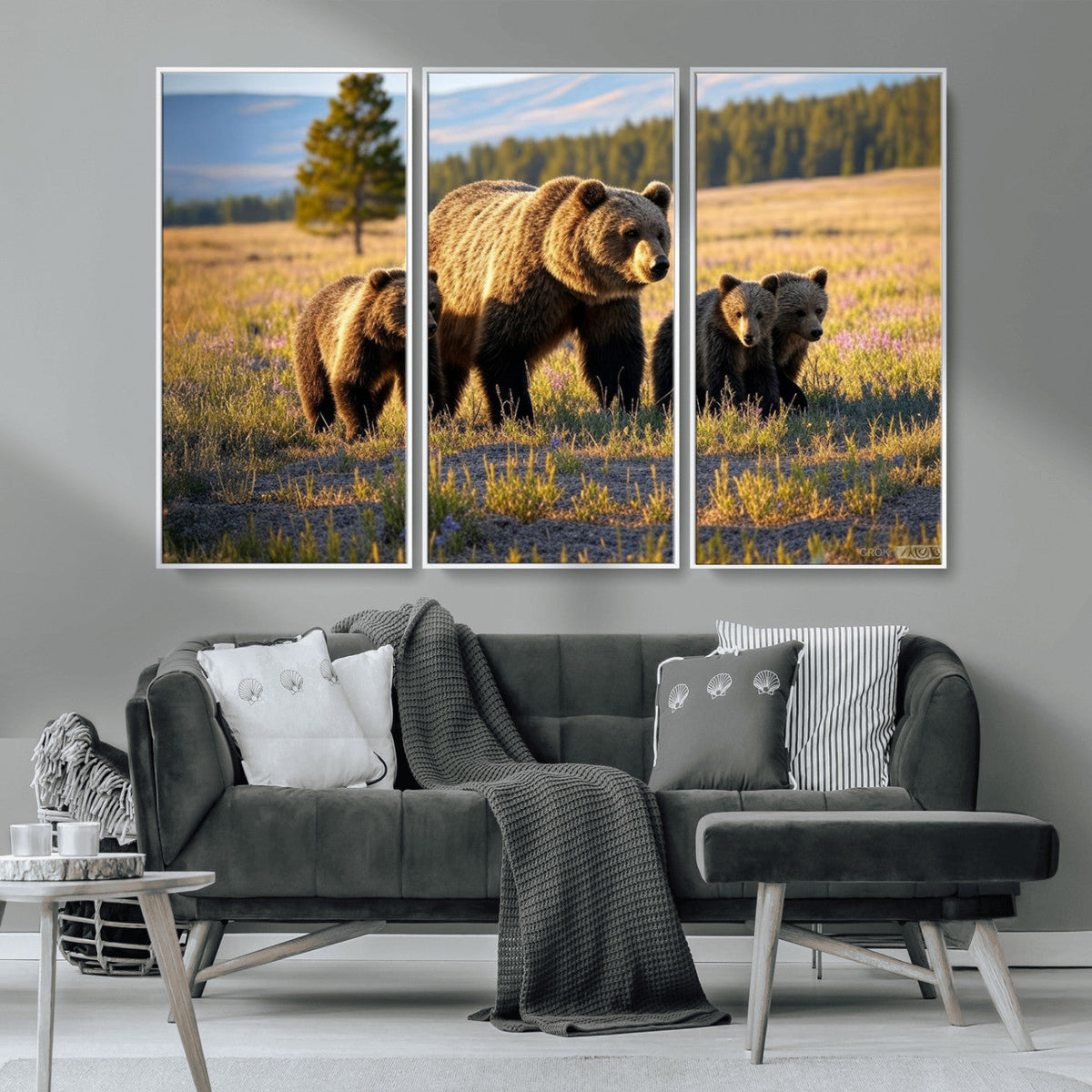 Grizzly Bear Family Wall Art Canvas Print – Majestic